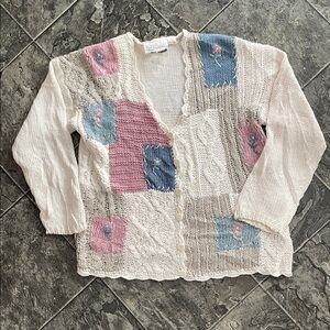 Vintage Oversized Hand-knit Patchwork Women’s Cardigan Sweater Cottage Grandma